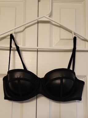 Triangl Brand Black Faux Leather  Bra